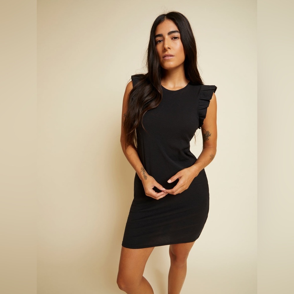 Nation LTD - Elliot Fused Ruffle Dress in Jet Black Size Medium.